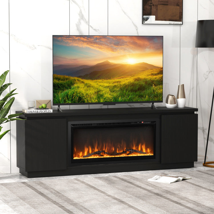 Entertainment center with enclosed storage cabinets