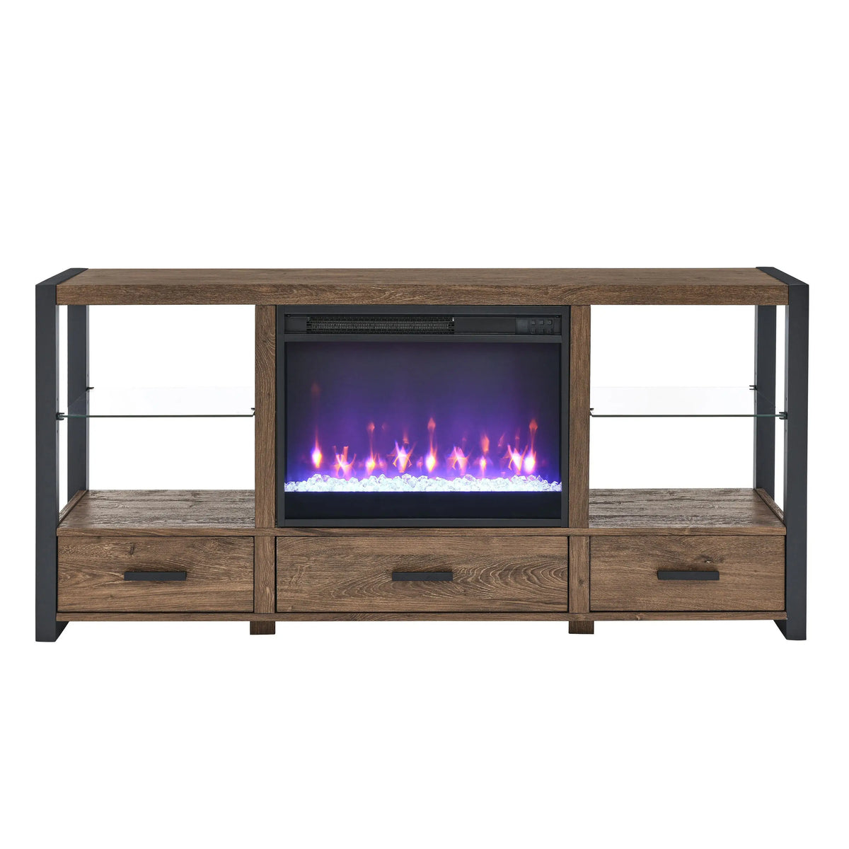 Entertainment center with fireplace for 70-inch TV, reclaimed barnwood