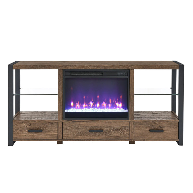 Entertainment center with fireplace for 70-inch TV, reclaimed barnwood