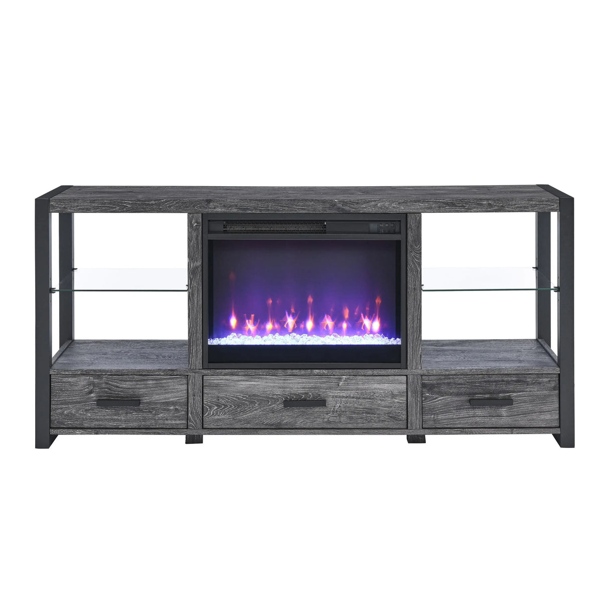 Entertainment center with fireplace for 70-inch TV, dark oak
