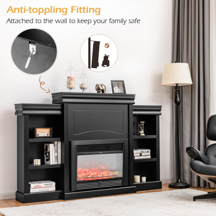 Wooden fireplace bookcase TV console in sleek modern design