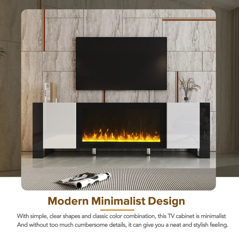  Glossy Black Fireplace Console with Storage