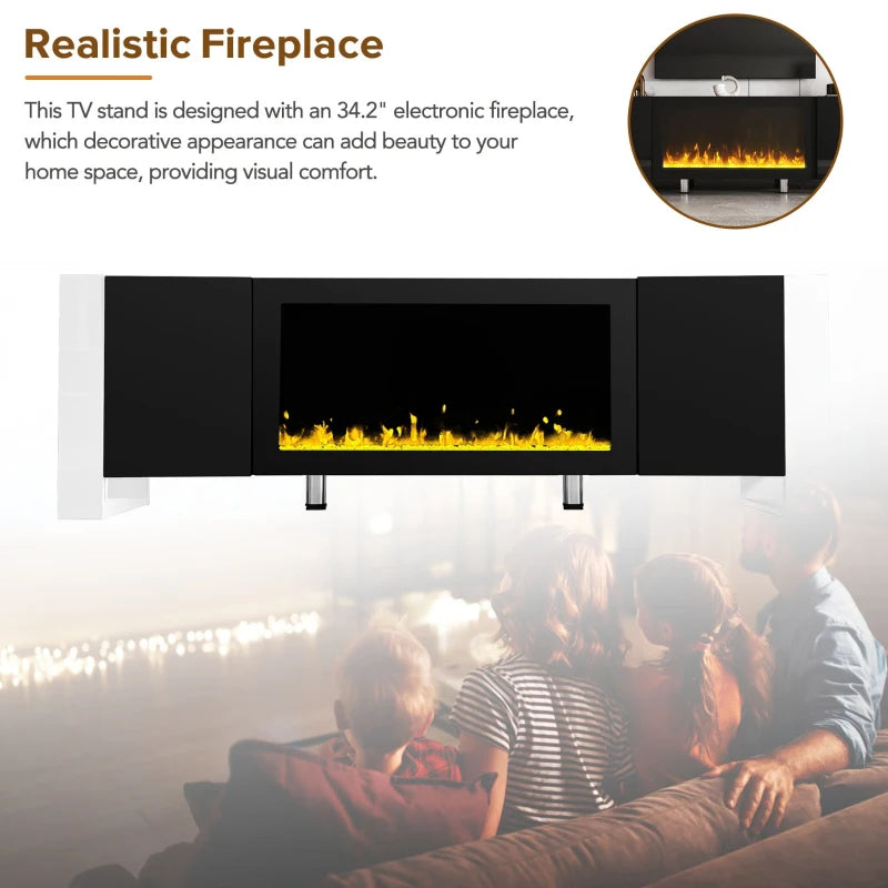Glossy Black Fireplace Console with Storage
