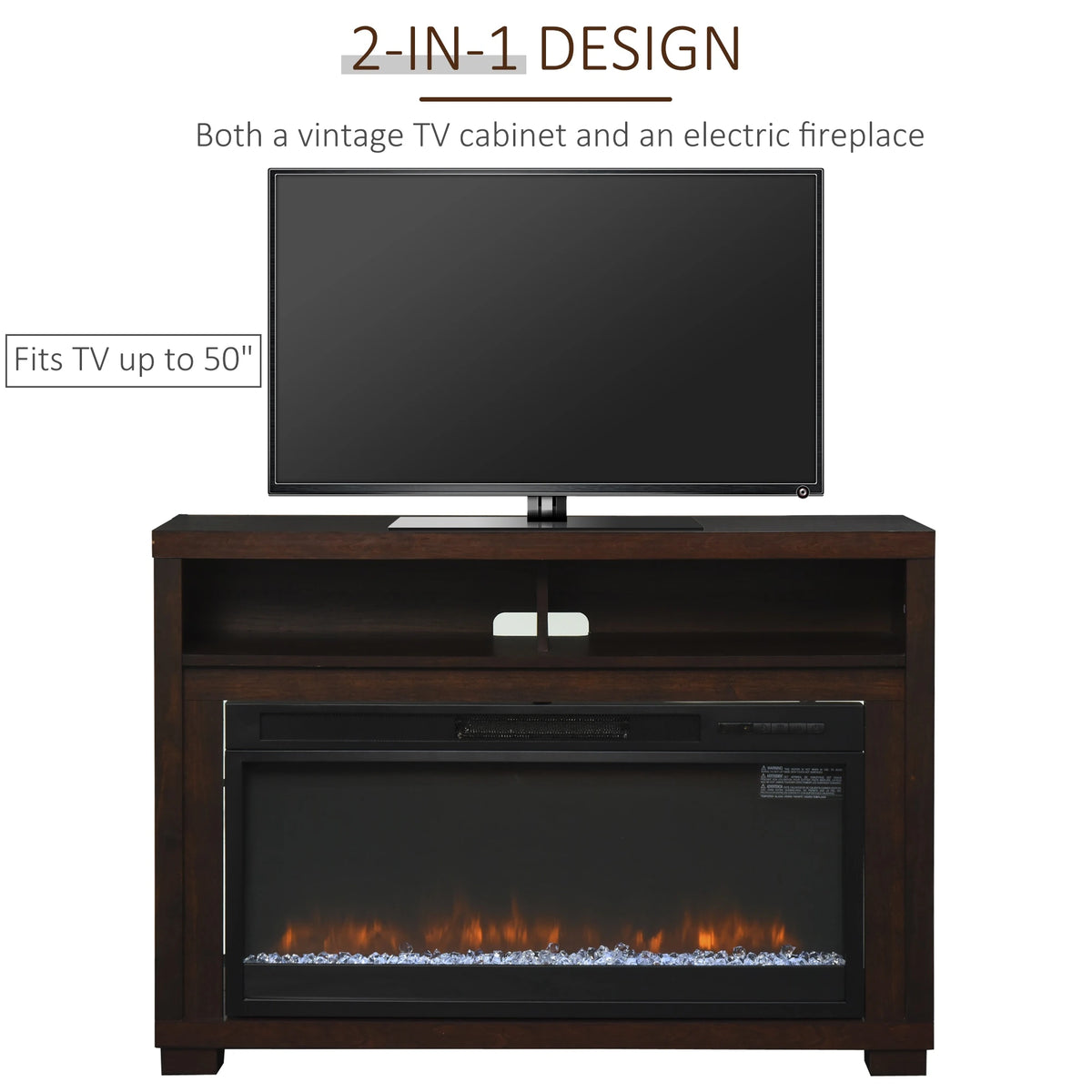 Modern entertainment center with fireplace and remote.