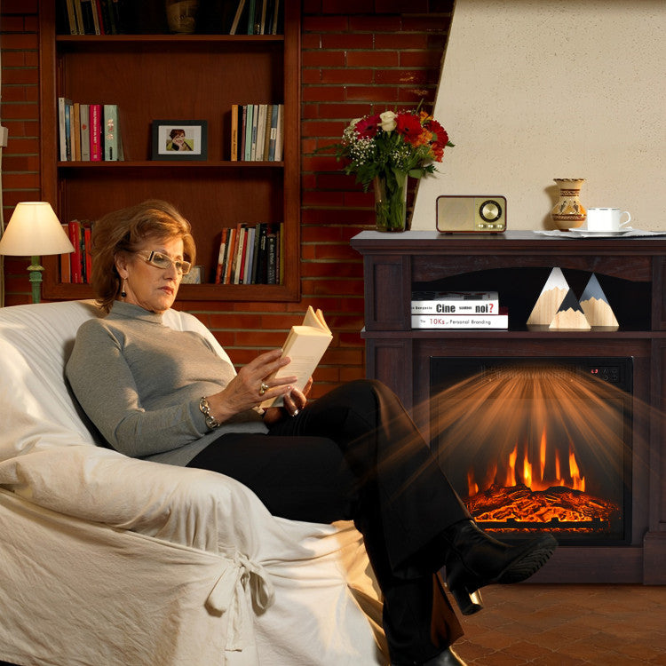  Entertainment center with built-in fireplace and flame effect