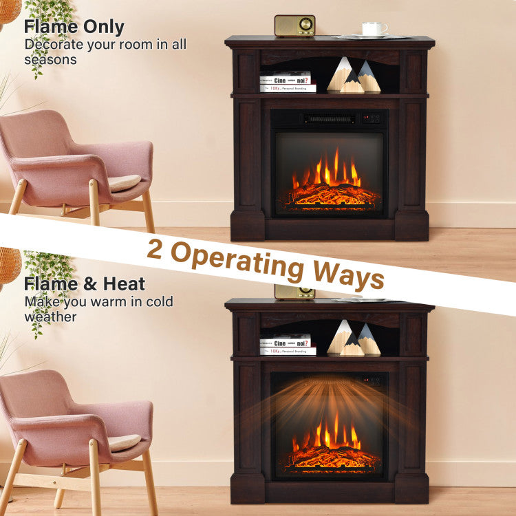 Fireplace mantel decor integrated into a TV stand