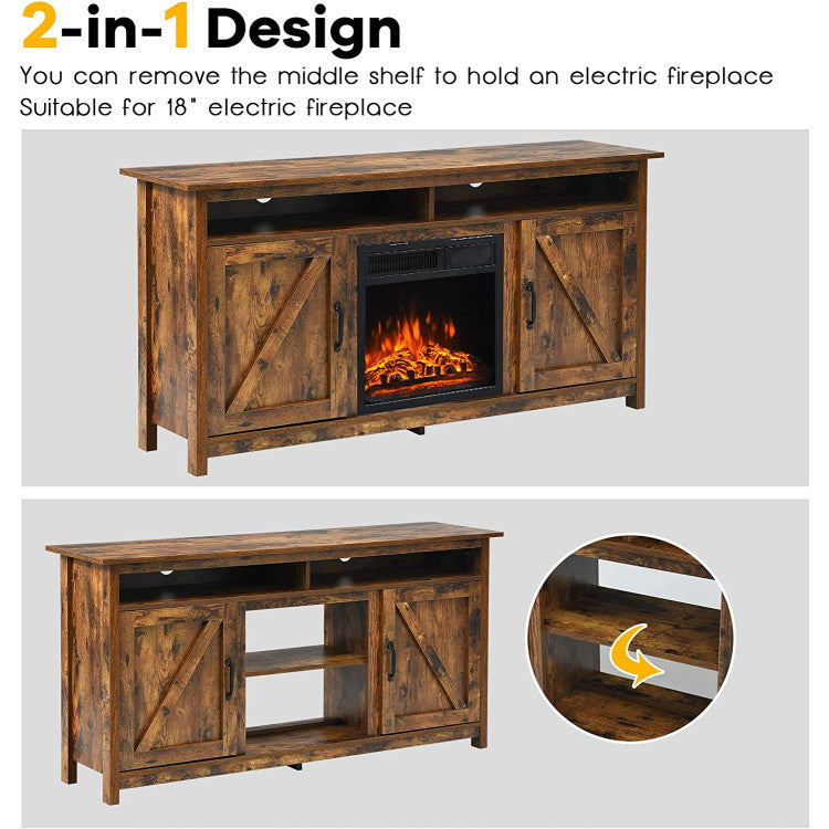 Fireplace media console supporting up to 65 inch flat screens