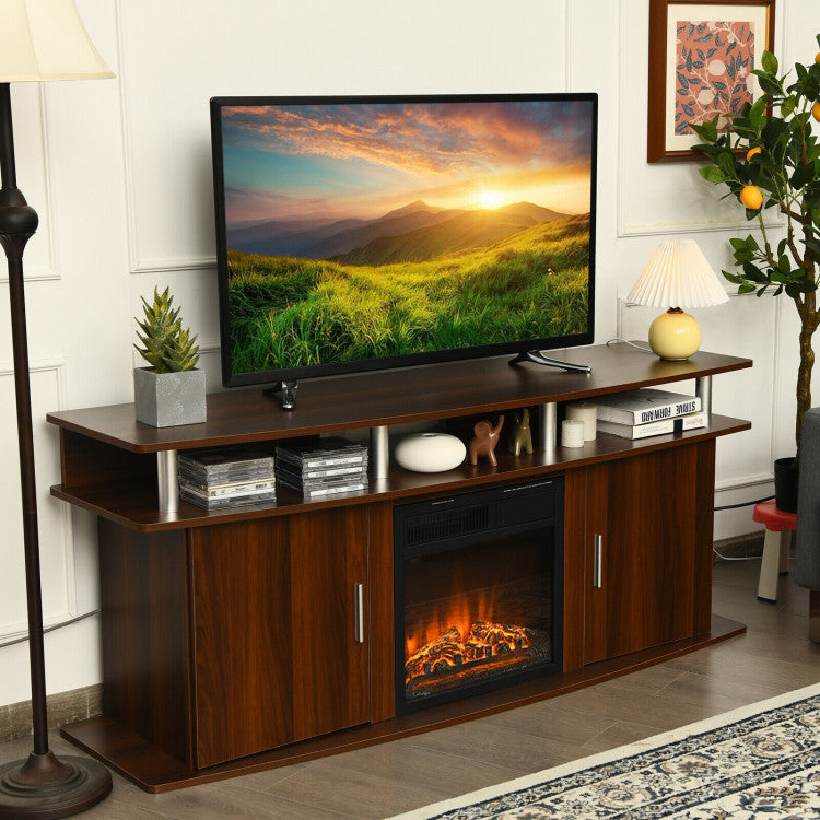 Side profile of TV cabinet featuring fireplace compartment