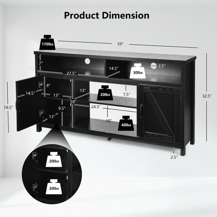 59 inch console cabinet supporting up to 65-inch TVs with fireplace option