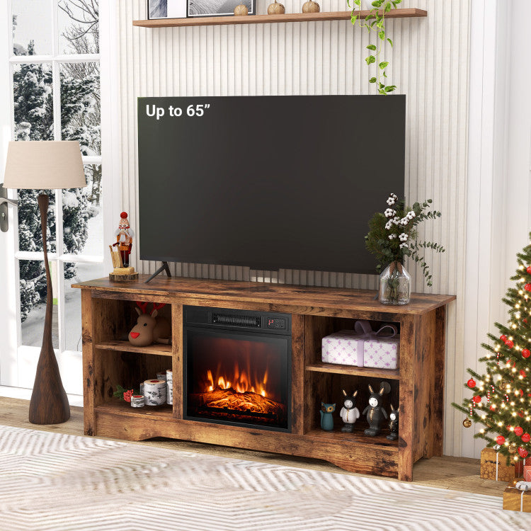 TV stand with fireplace heater supporting 65-inch TV
