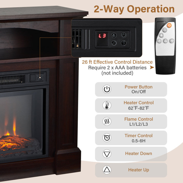 TV cabinet with bookshelf storage and fireplace mantel