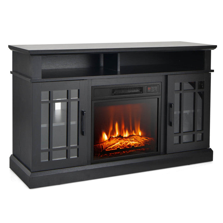 Front view of 48 inch TV stand with electric fireplace insert