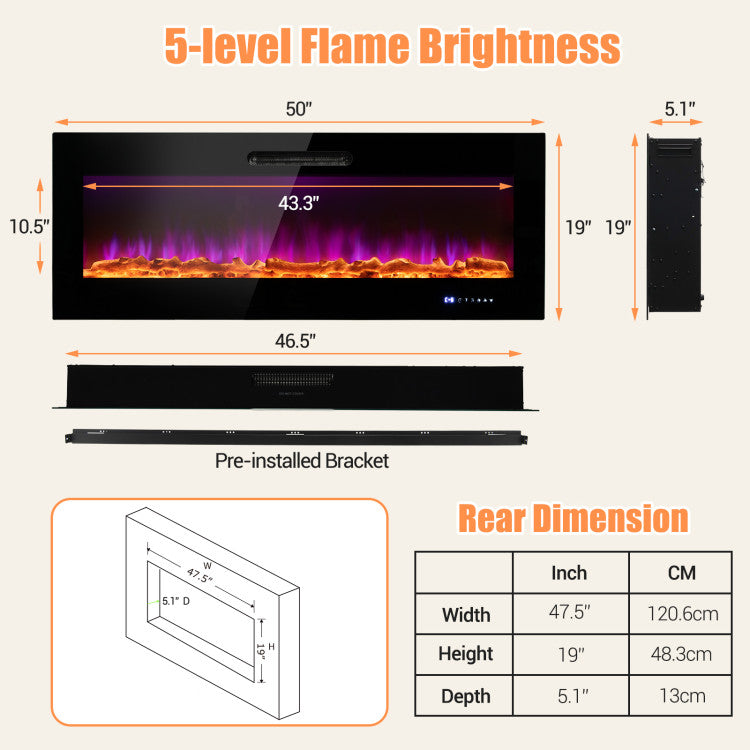 Recessed electric fireplace with TV mounted above
