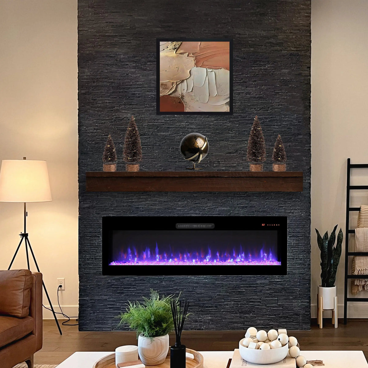 Electric fireplace with adjustable brightness settings