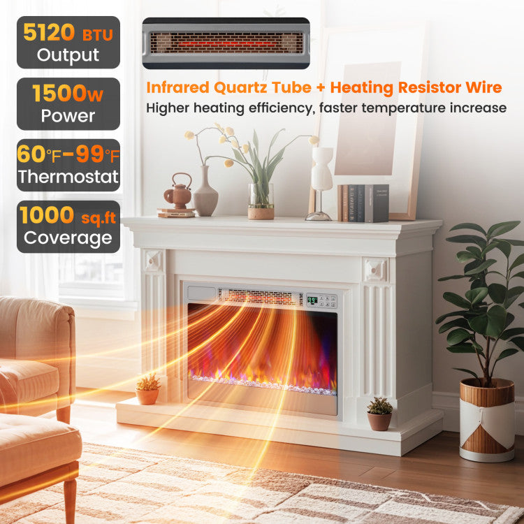 Electric fireplace insert featuring six dynamic flame effects