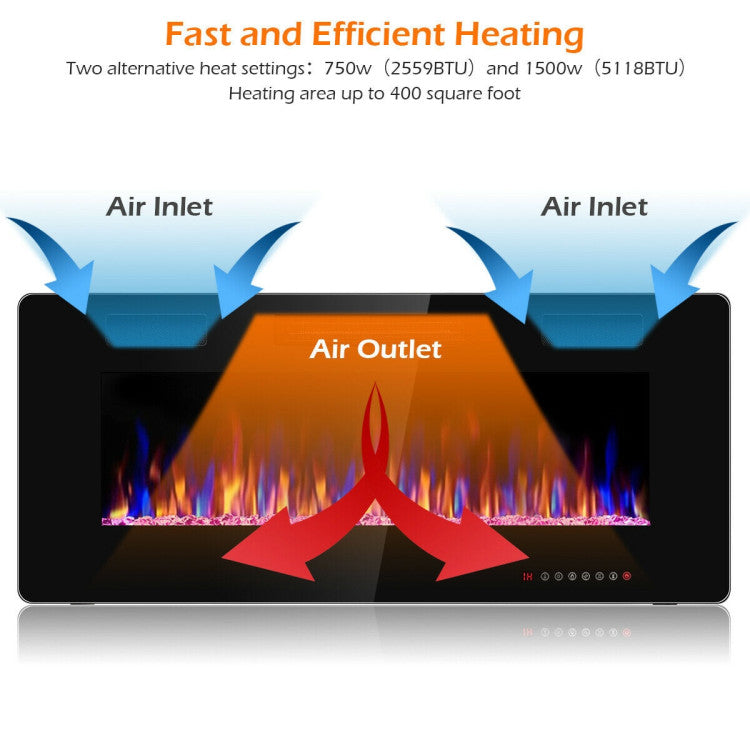 Flat wall mounted electric fireplace