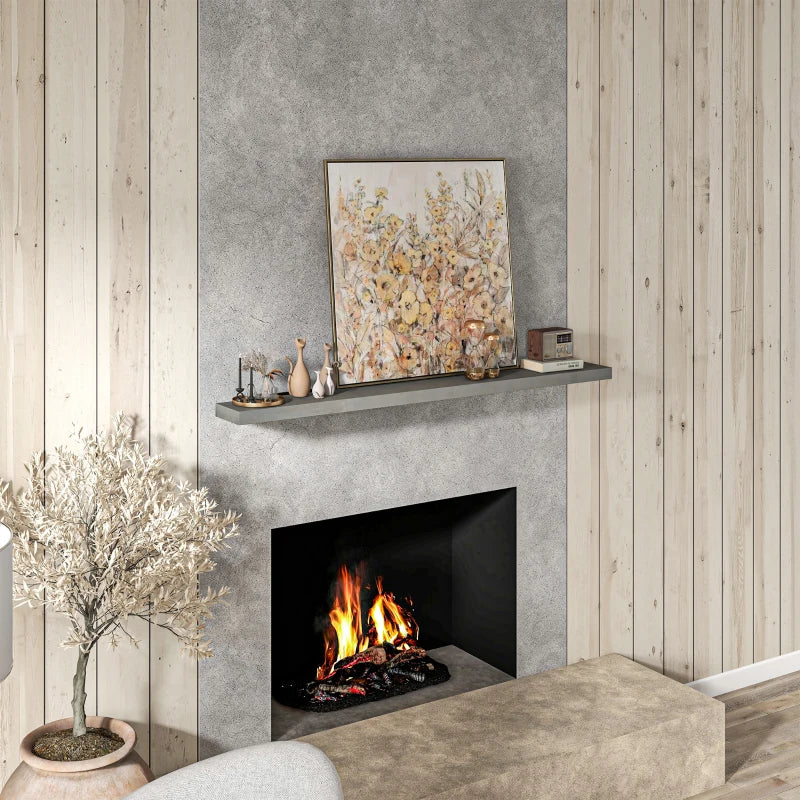 Floating fireplace mantel made of solid fir wood