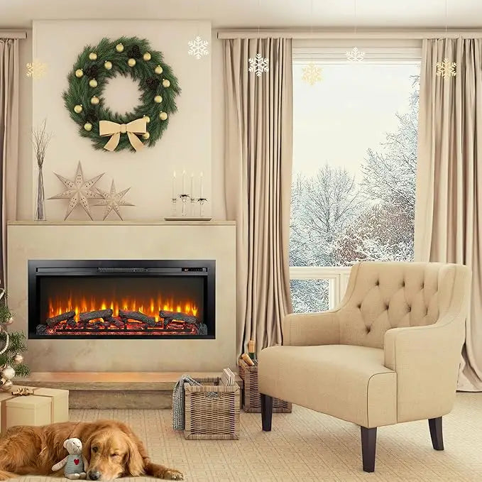 Flush mount in-wall electric fireplace with remote control