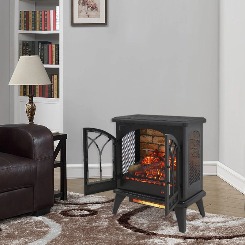 Freestanding Electric Fireplace in Antique Black with 3-Sided View