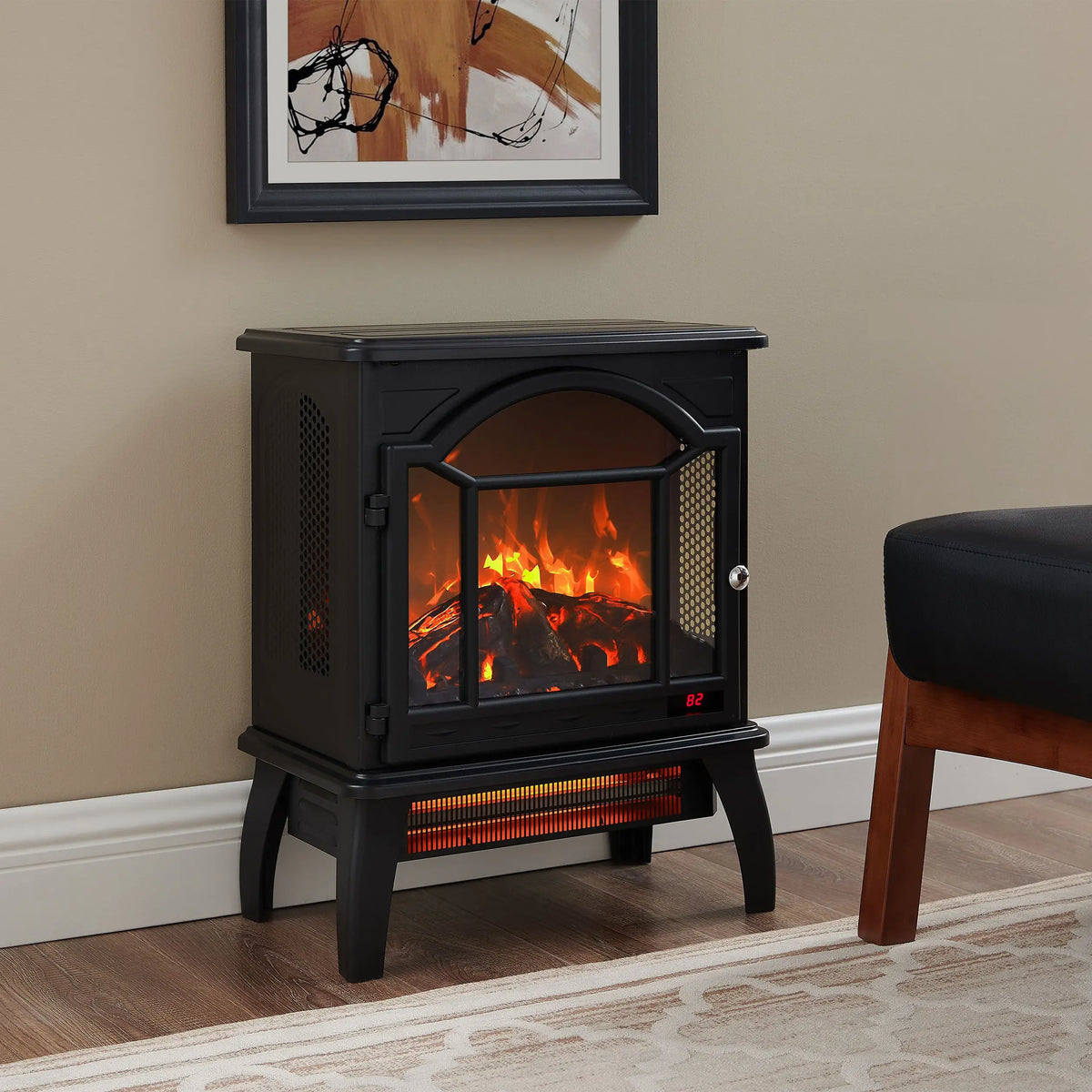 Antique black freestanding electric fireplace heater
