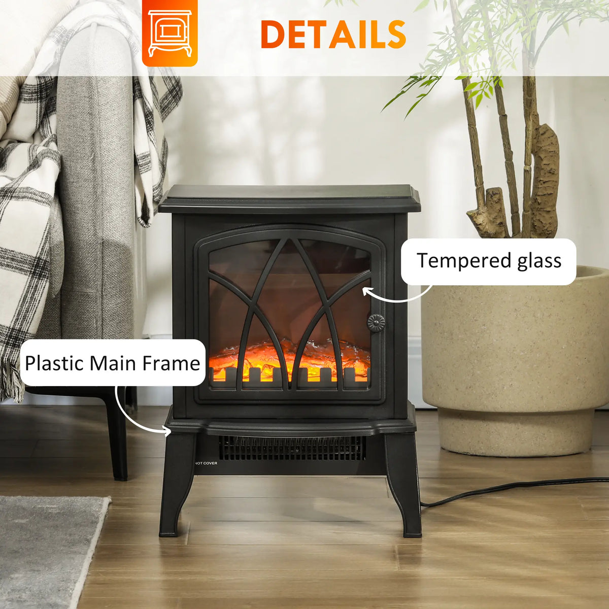 Freestanding electric fireplace heater perfect for bedrooms and living rooms