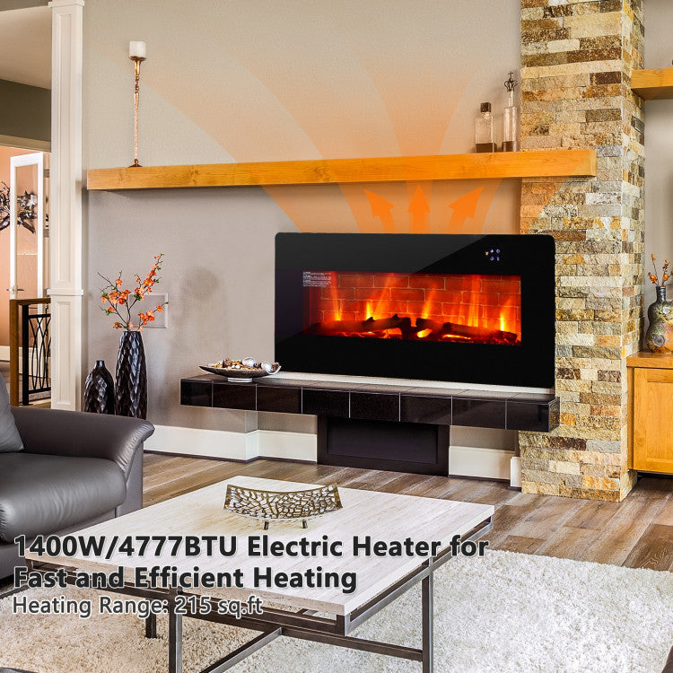 Freestanding electric fireplace heater in a modern living room