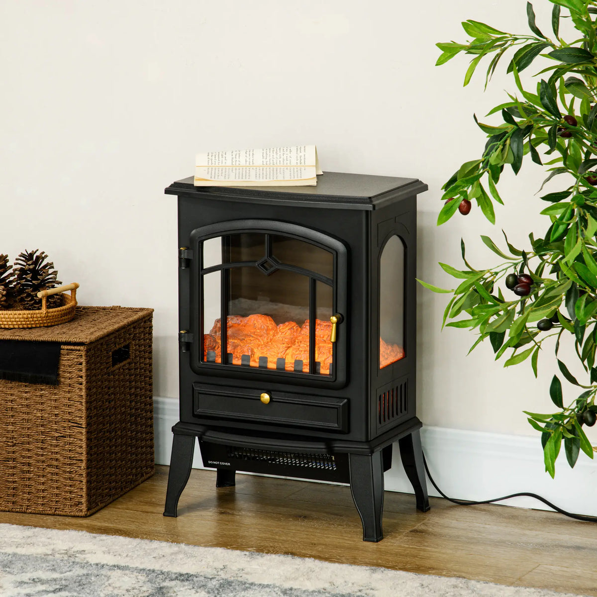 Freestanding electric fireplace heater with adjustable heat