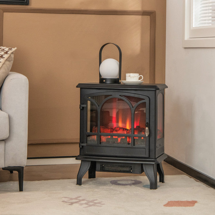 Retro-style freestanding electric fireplace stove for indoor use