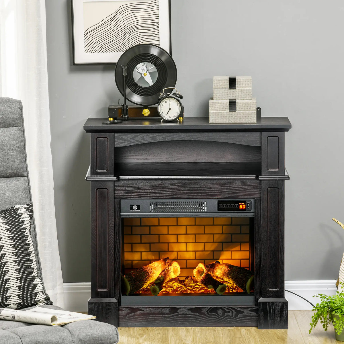 Freestanding Electric Fireplace with LED Log Flame
