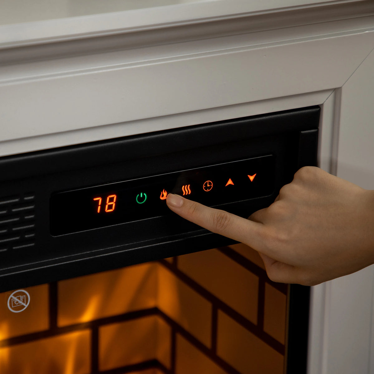 Freestanding electric fireplace with remote control and adjustable flame effect