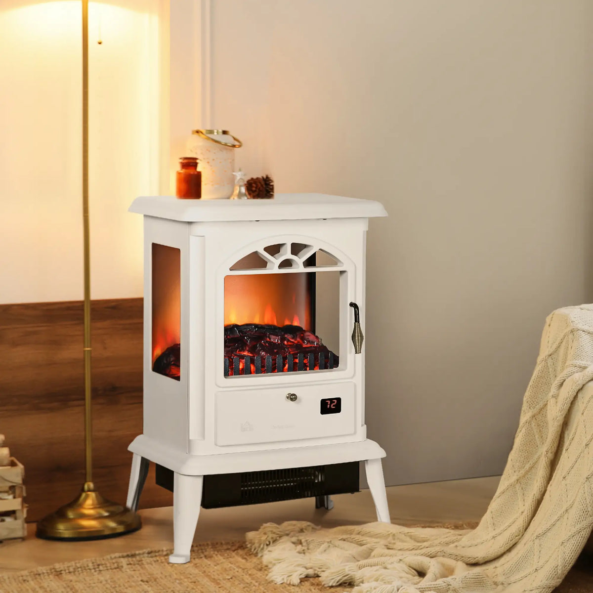 Freestanding Electric Fireplace Heater with Realistic Log Flame