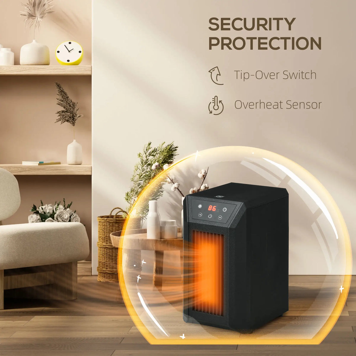 Freestanding electric stove heater with modern design.