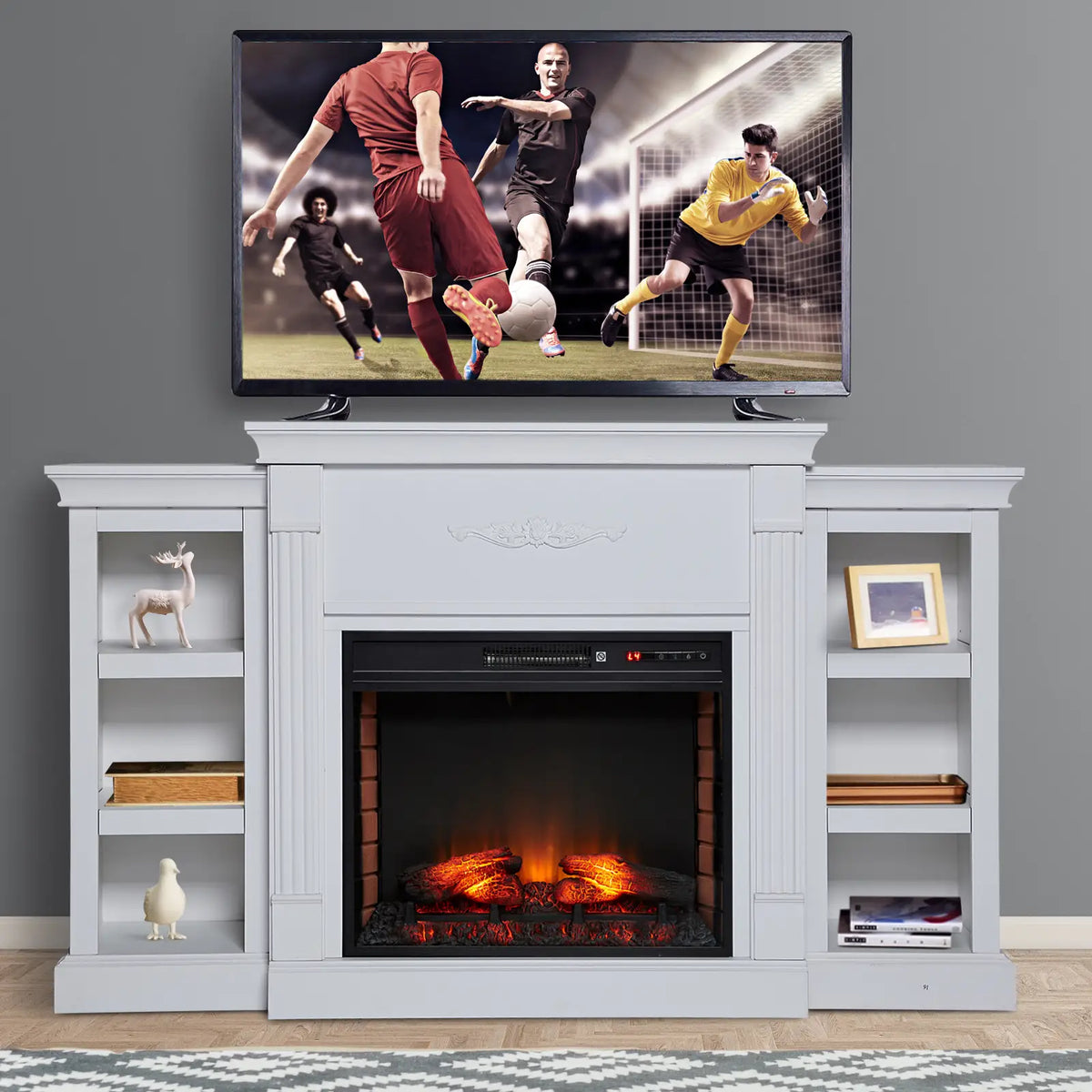Freestanding Electric Fireplace Entertainment Center with Remote Control