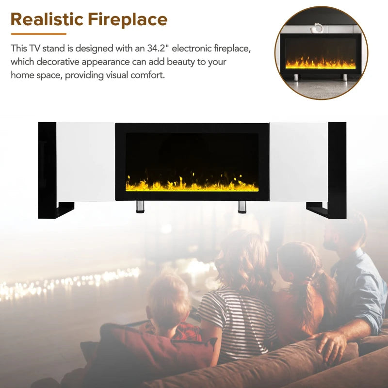 High Gloss Black TV Stand with Fireplace Insert