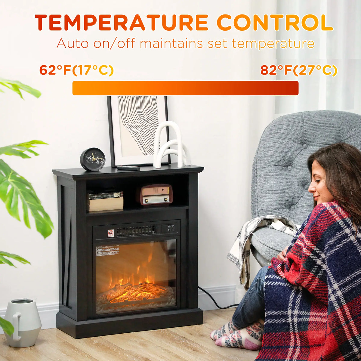 HOMCOM 1400W Electric Fireplace Heater for Indoor Use