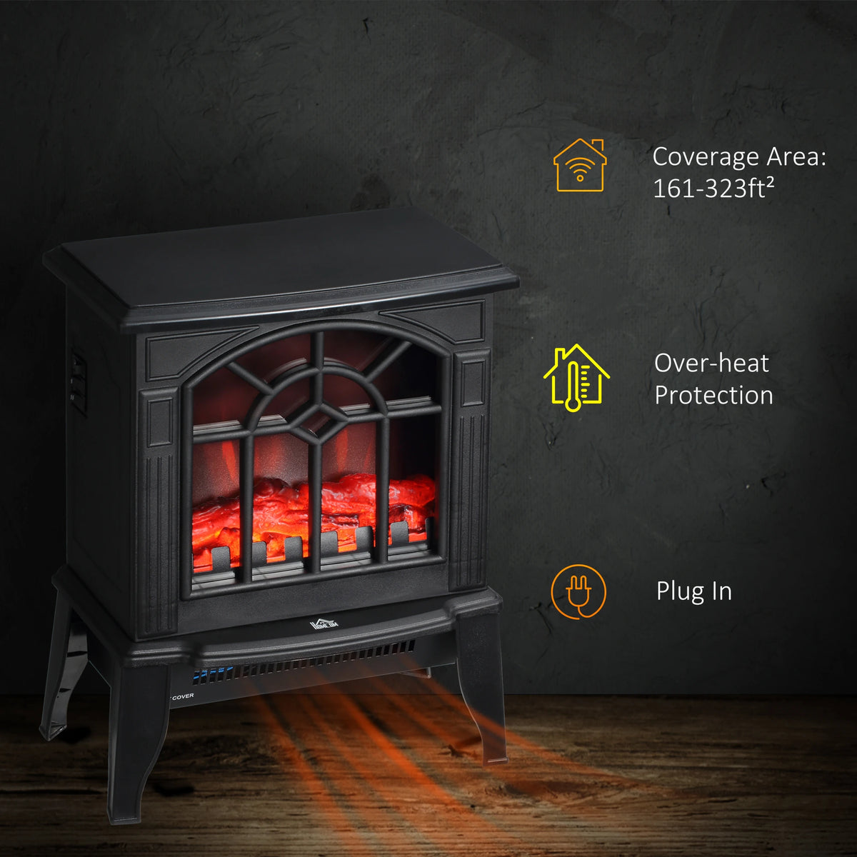 HOMCOM 18-inch freestanding electric fireplace heater with realistic flames and adjustable heat settings