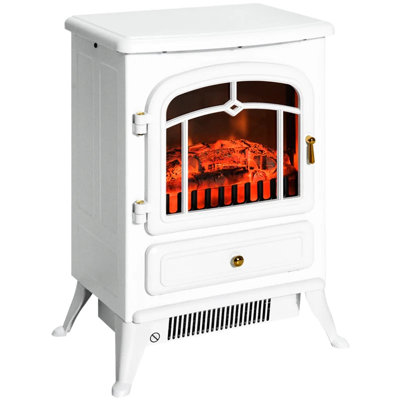 HOMCOM 22" Freestanding Electric Fireplace Heater - White, Realistic LED Flames