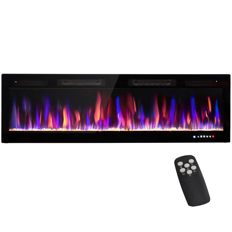 HOMCOM 60/50-inch ultra-thin recessed electric fireplace with adjustable flames.