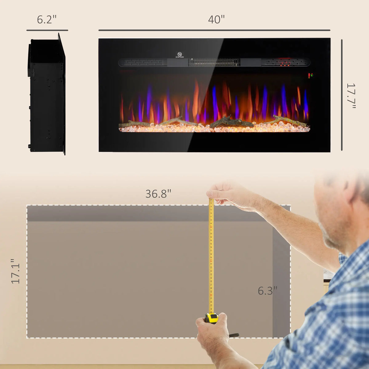 Black modern electric fireplace heater for stylish home decor