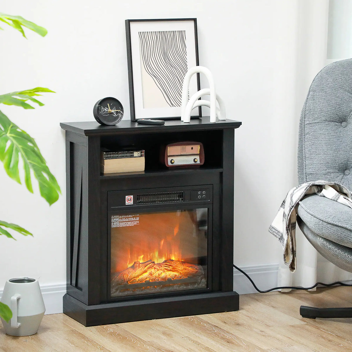 HOMCOM Electric Fireplace with Realistic 3D LED Flame Effect