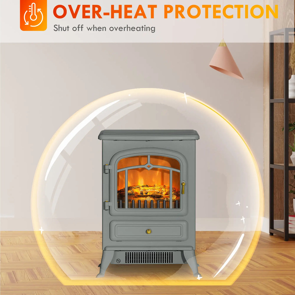 HOMCOM Electric Fireplace with Cool-Touch Exterior & Overheat Safety