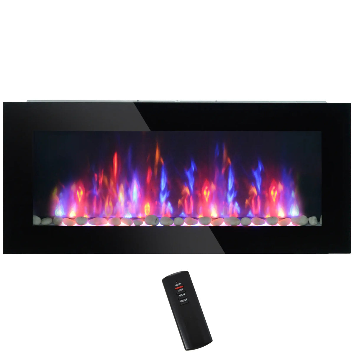 Easy-to-use remote control for the HOMCOM electric fireplace heater.