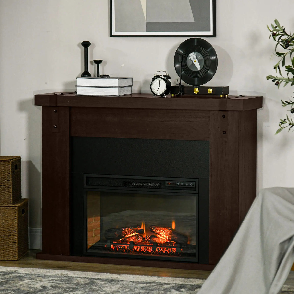 Freestanding electric fireplace with remote control