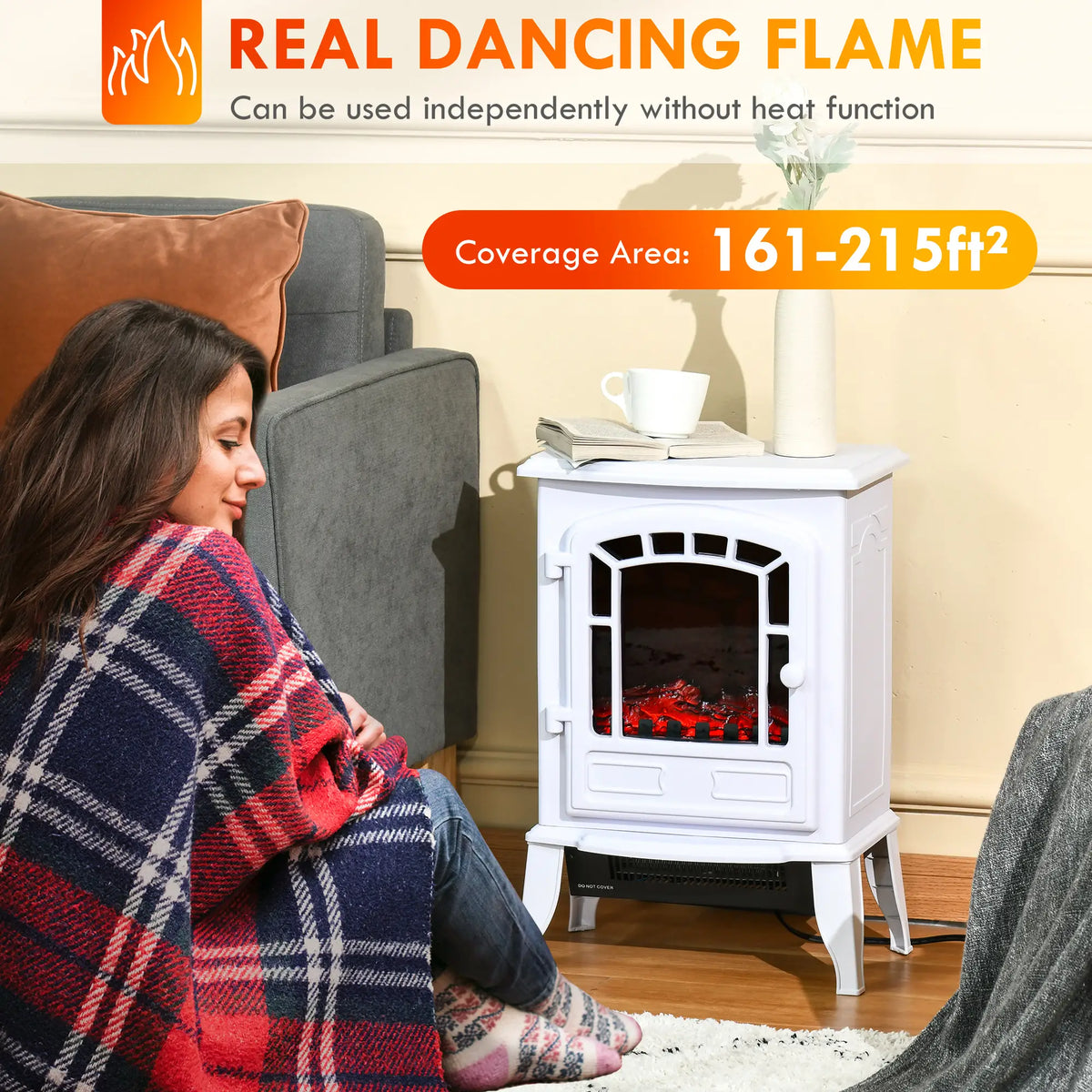Electric Fireplace with Elegant Mantel and Painted Finis