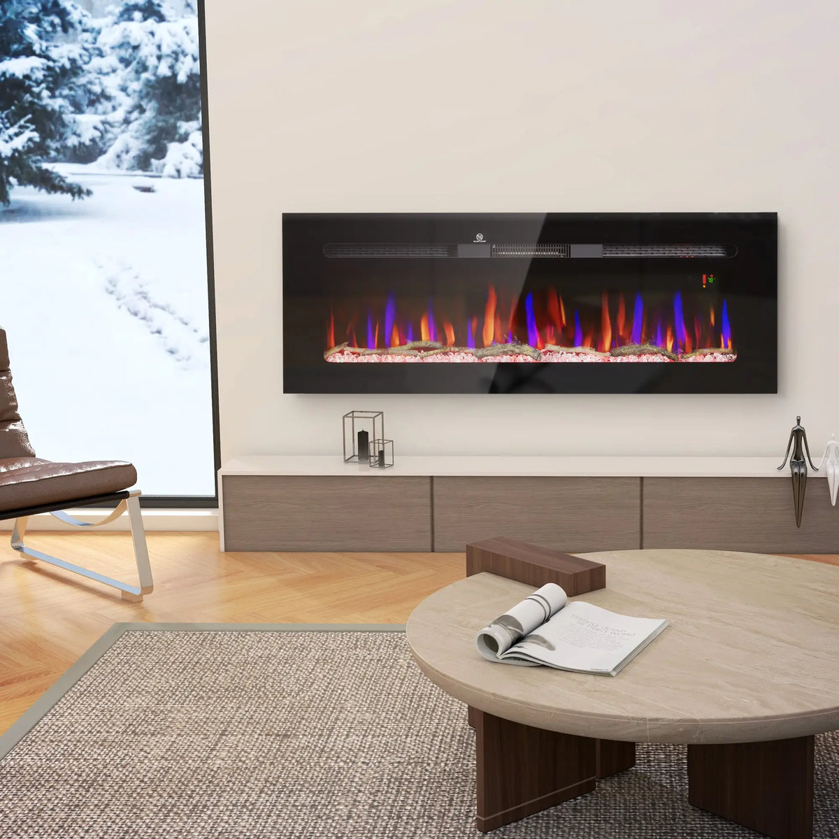 HOMCOM 50" Recessed Electric Fireplace with Adjustable Flames