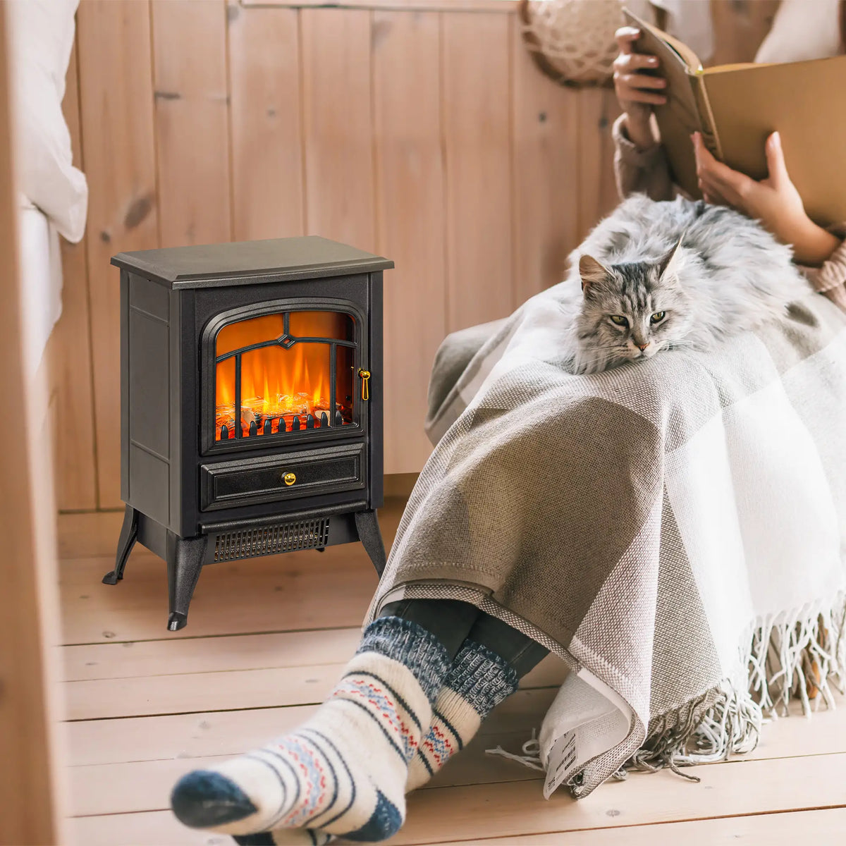 HOMCOM Electric Fireplace Heater with Safe, Efficient Heating