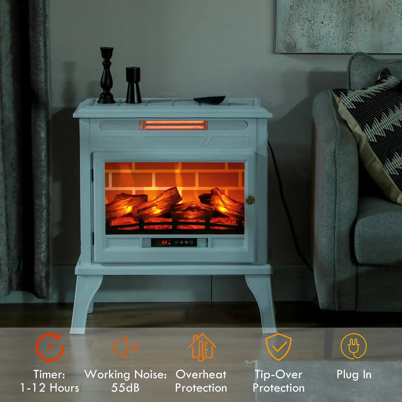 HOMCOM electric heater fireplace in a cozy bedroom setting