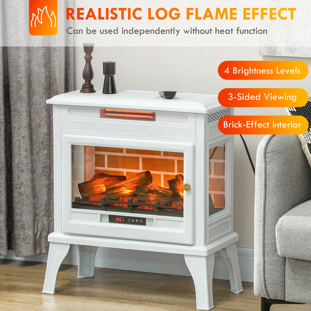 Remote-controlled HOMCOM electric fireplace with adjustable thermostat