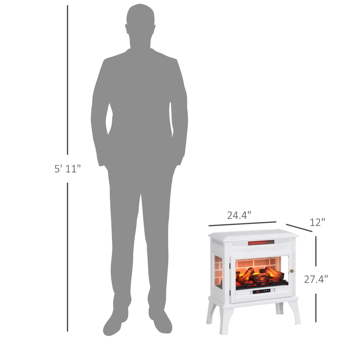 Side view of HOMCOM Electric Fireplace with three-sided glass window