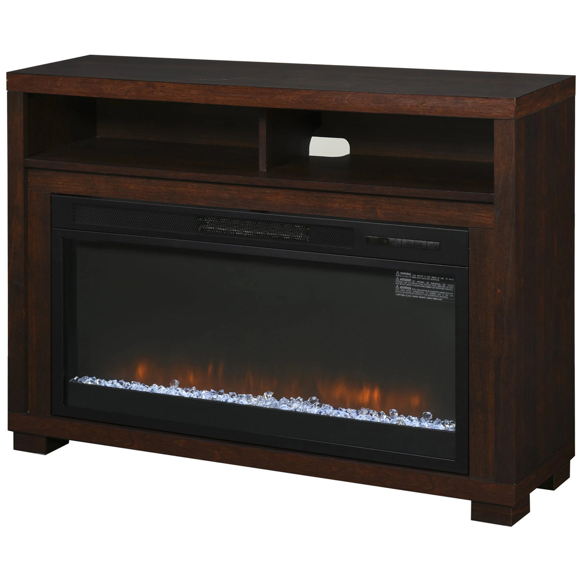 HOMCOM electric fireplace TV stand with mantel and storage shelves.